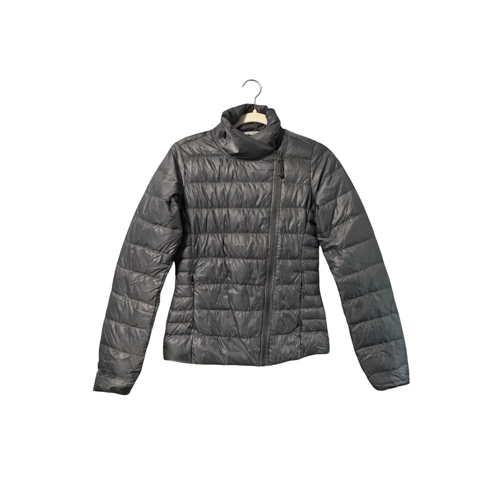 Athleta Gray Down Puffer Jacket Asymmetrical Zip Funnel Neck Quilted Coat XXS